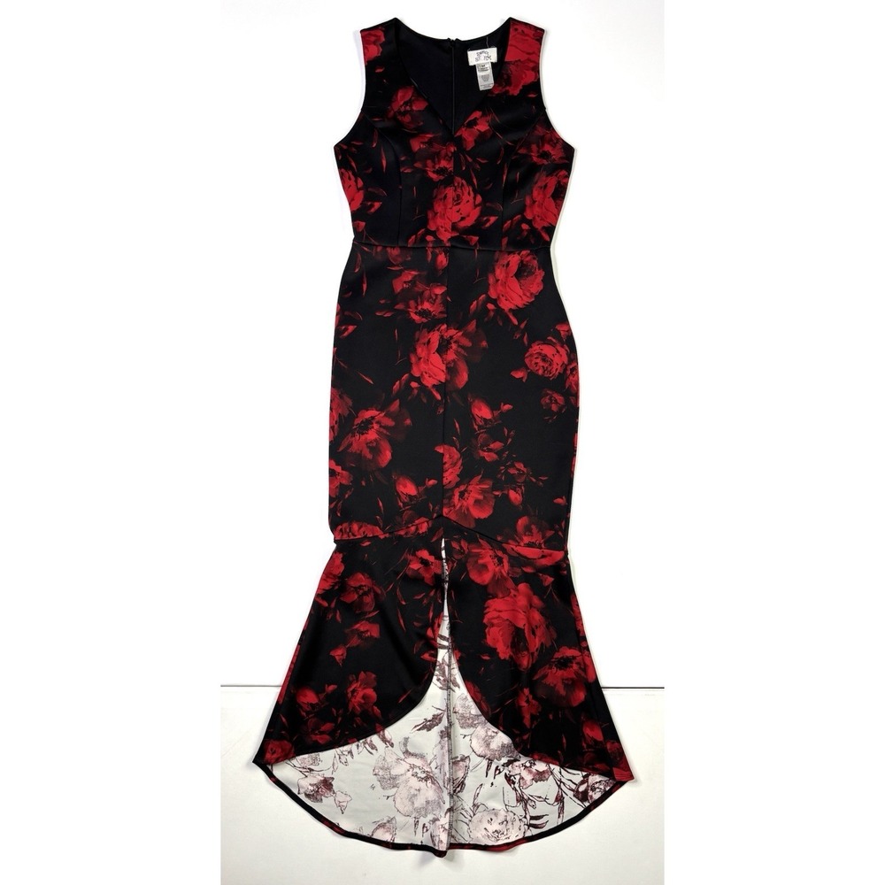 Sweet Storm Dress Womens Medium Black Red Floral Hi Low Sleeveless